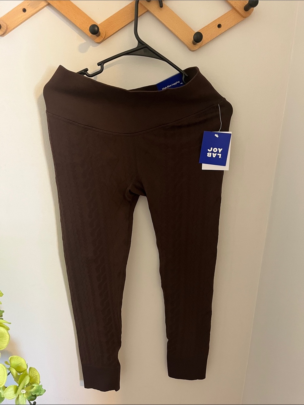 JoyLab Dark Brown Ribbed High-Waist Leggings